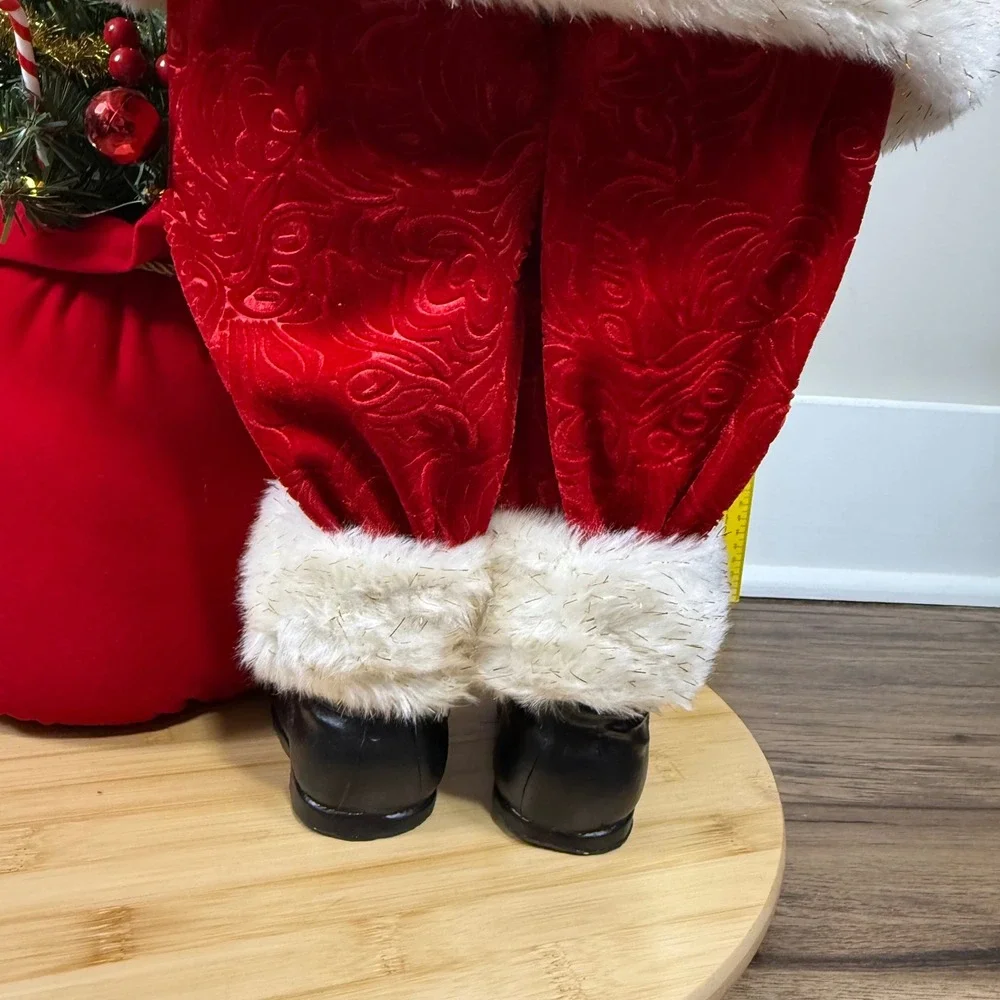 Karen Didion Santa Claus Figurine 33in Red Velvet Lighted Tree Bell Handcrafted